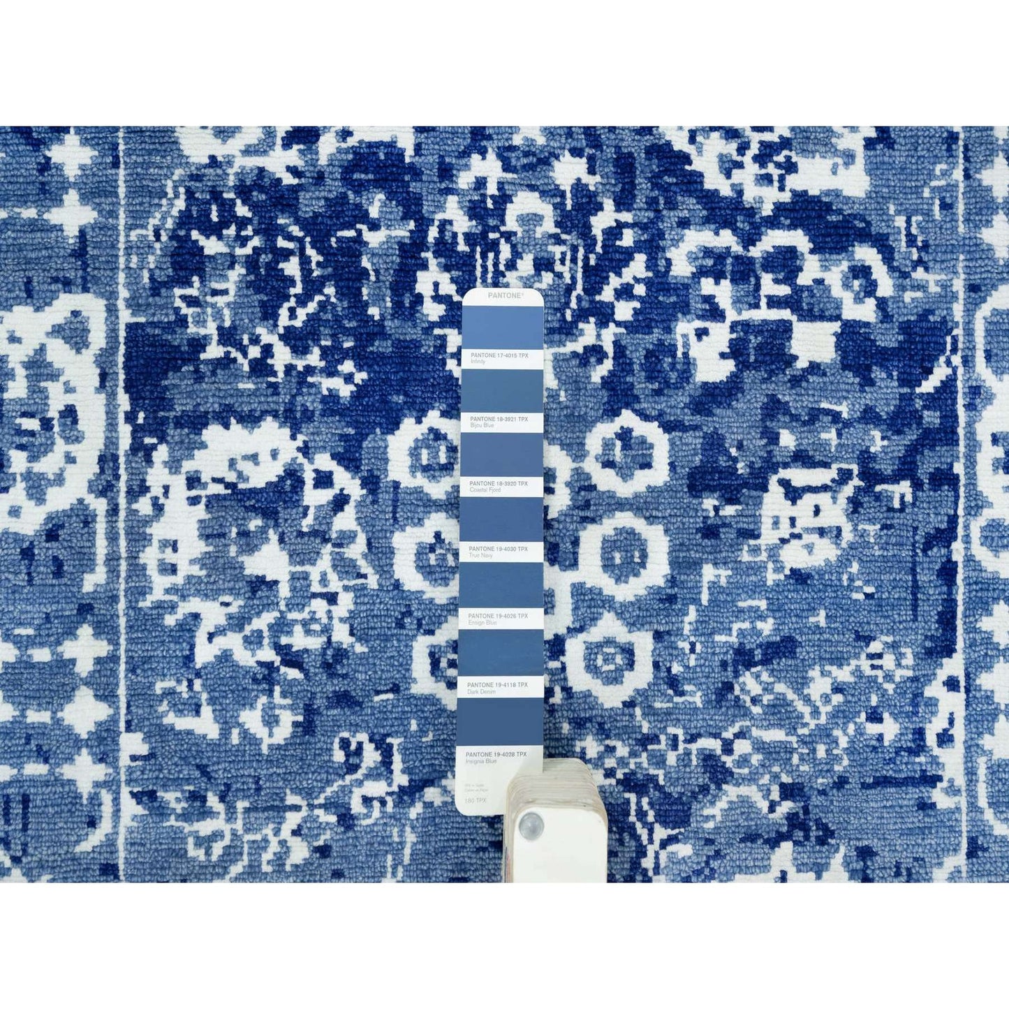 2'6"X8' Blue Hand Knotted Tebraz Leaf Design Wool And Silk Runner Rug