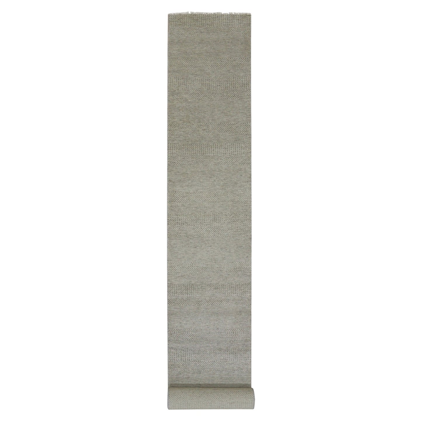 2'5"X18'6" Scorpion Gray Undyed Wool Hand Knotted Xl Runner Grass Rug
