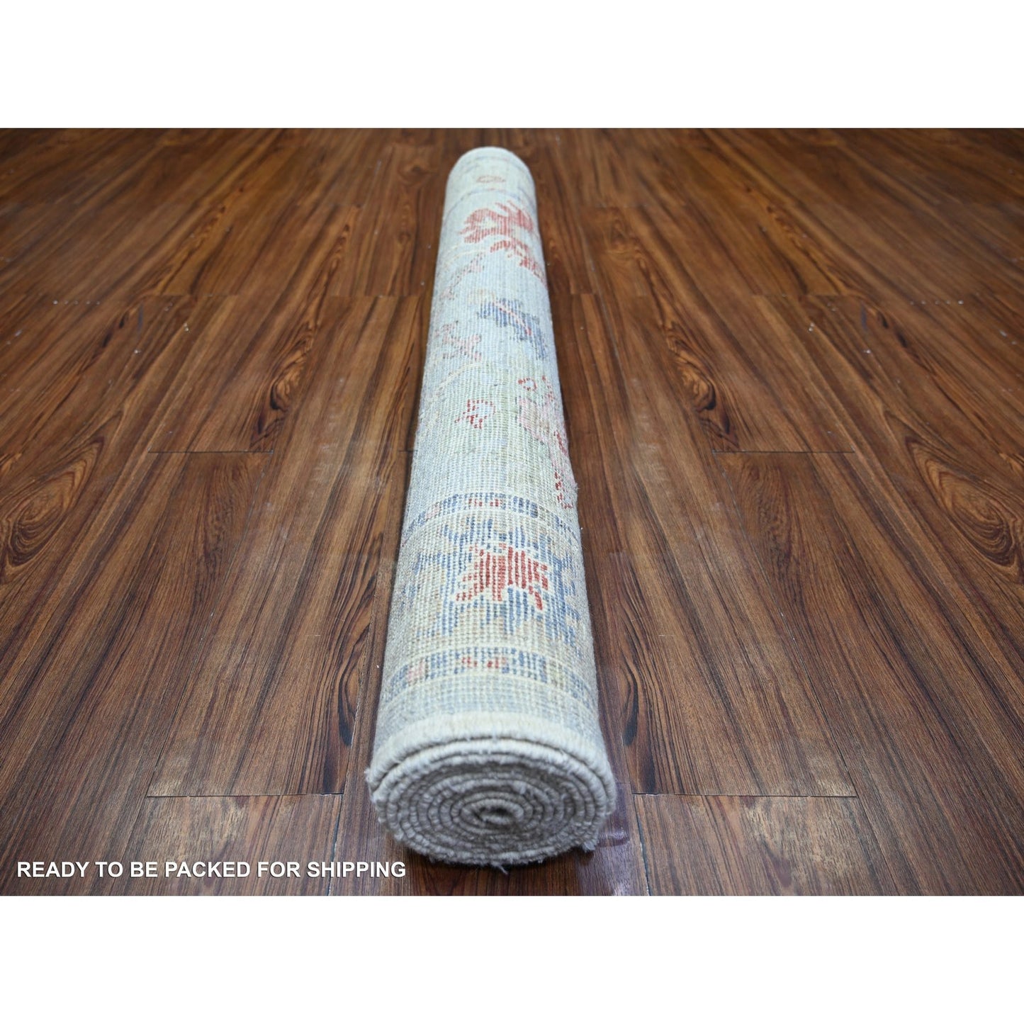 4'X10' Gray Afghan Angora Oushak Pure Wool Hand Knotted Wide Runner Rug