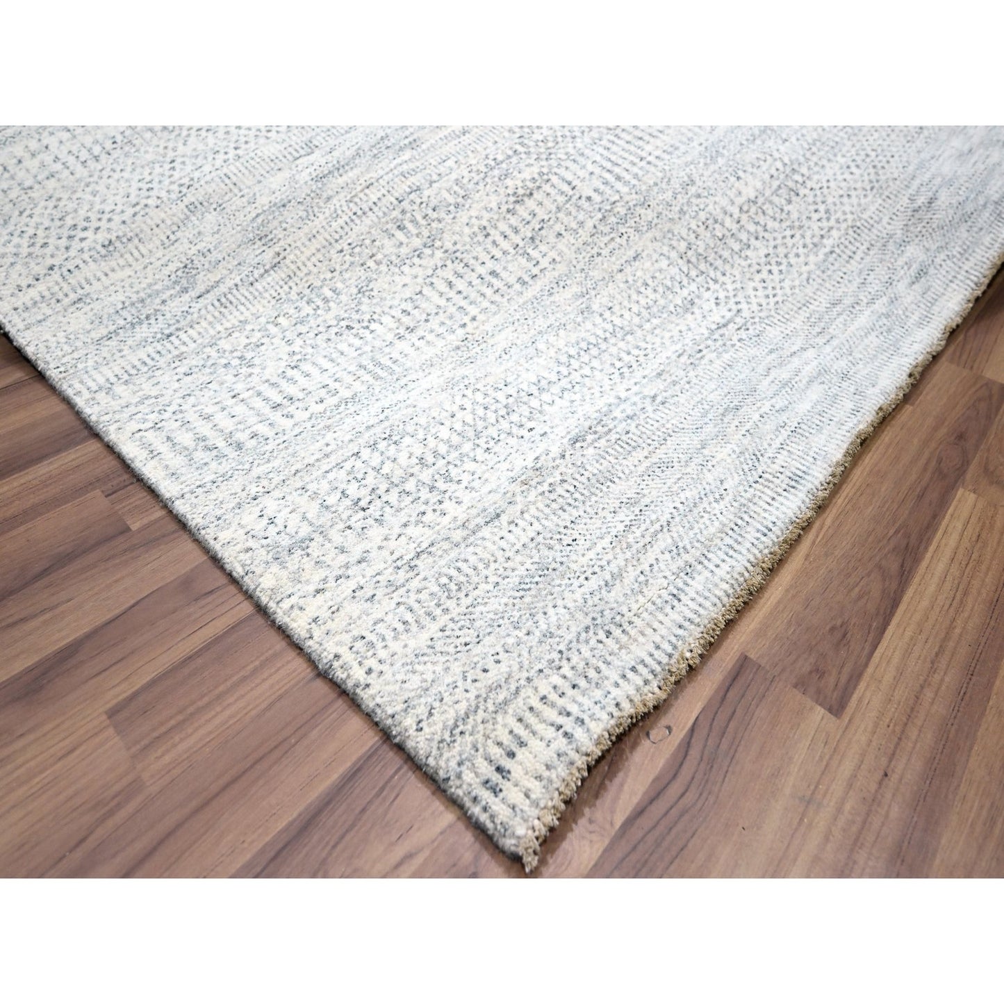 9'1"X12' Pearl White Modern Grass Design Hand Knotted Vibrant Wool Rug