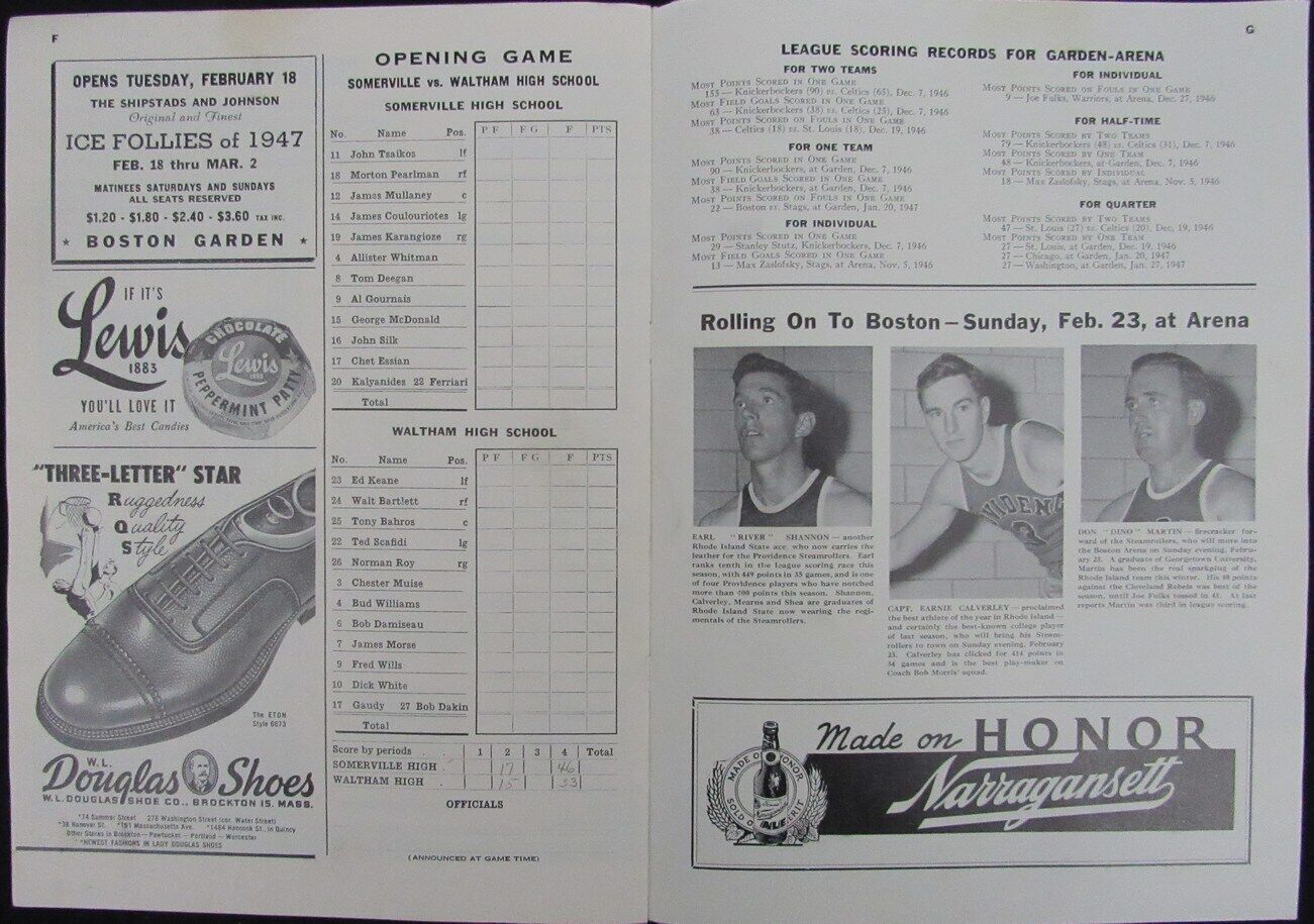 Vintage 1947 Boston Celtics Vs. St. Louis Bombers