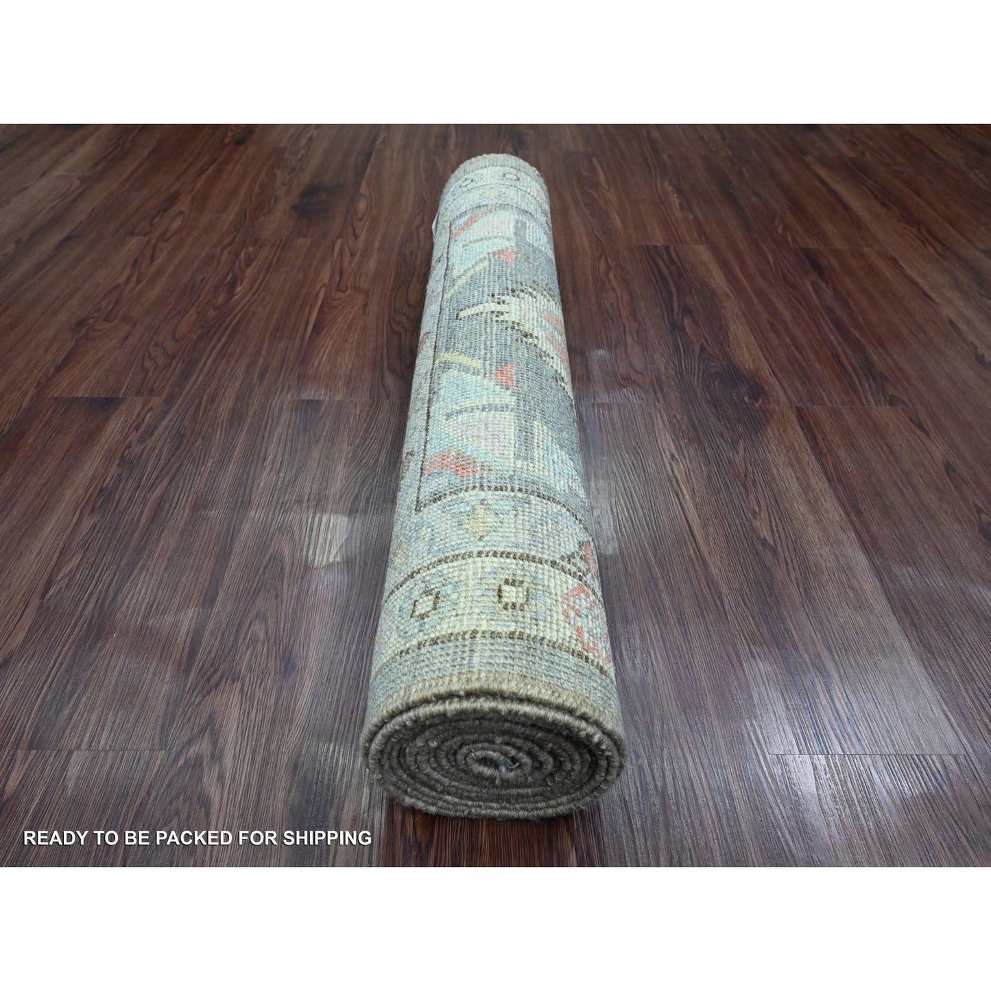 3'X11'6" Gray Anatolian Village Design Hand Knotted Pure Wool Runner Rug