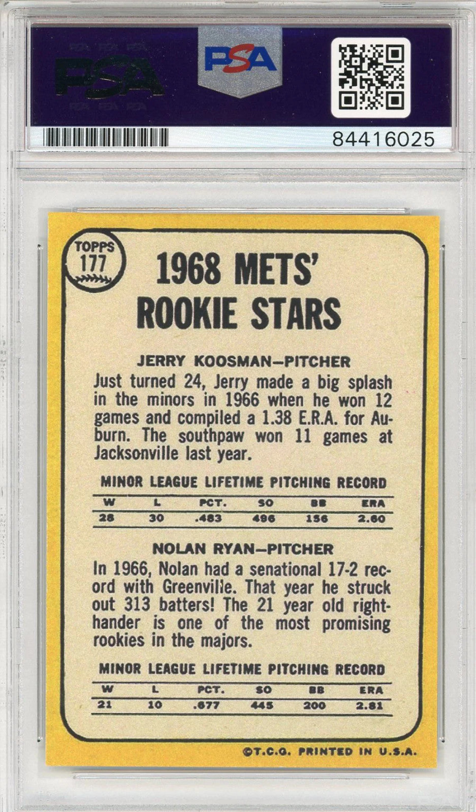 Nolan Ryan "The Ryan Express" Autographed 1968 Rookie Reprint Card (PSA Auto Gem