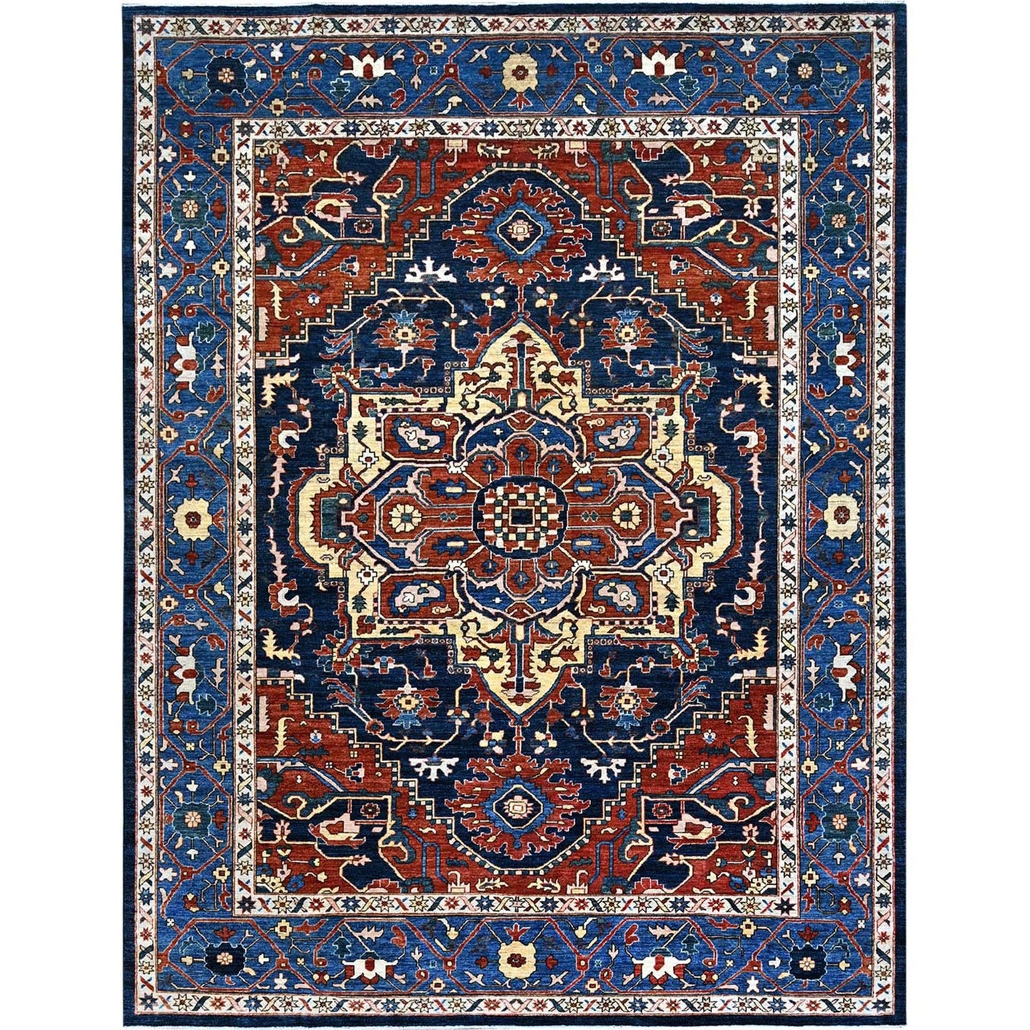 9'2"X11'8" Blue Hand Knotted Afghan Peshawar Seerape Heris Oriental Rug