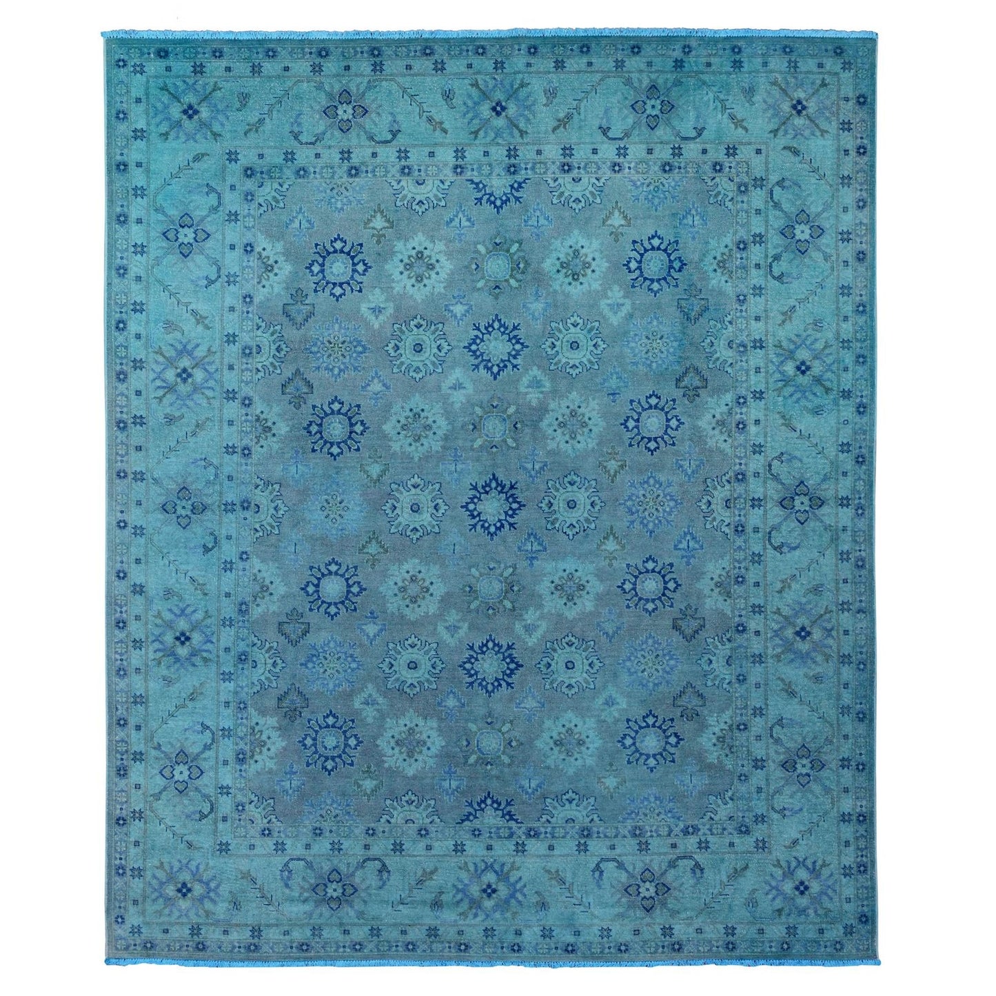 8'X9'8" Bayern Blue 100% Wool Overdyed Kazak Leaf Design Hand Knotted Rug