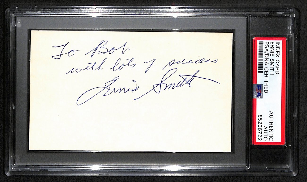 Ernie Smith Cfb Hof Signed/Inscribed 3X5 Index