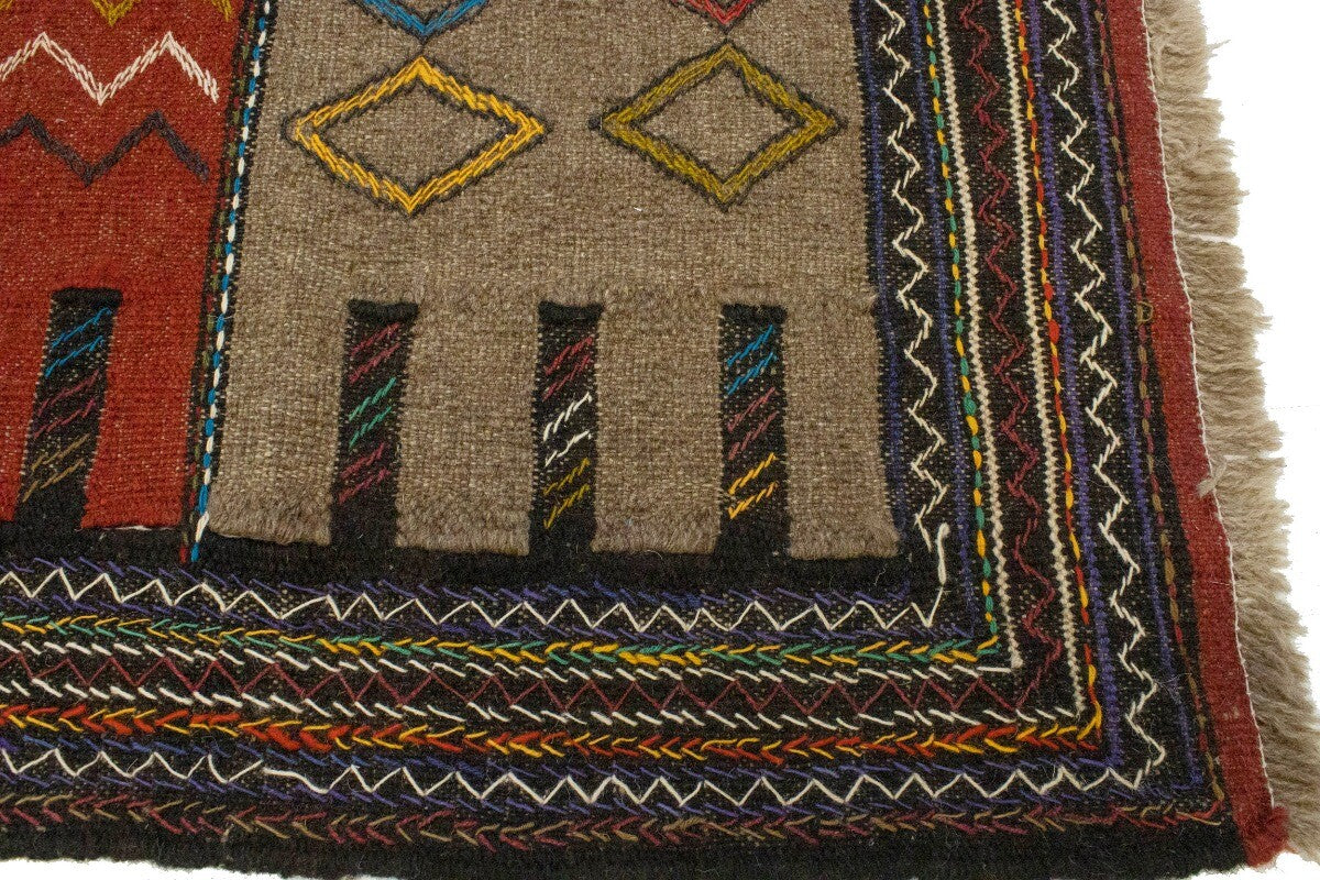 Tribal Sumak Herati Flat-Weave Oriental Rug Khaki