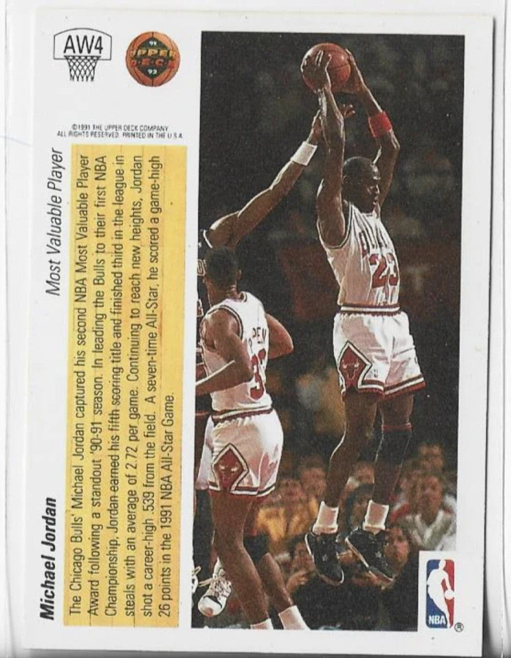 Michael Jordan 1991-92 Upper Deck Mvp #Aw4 Card