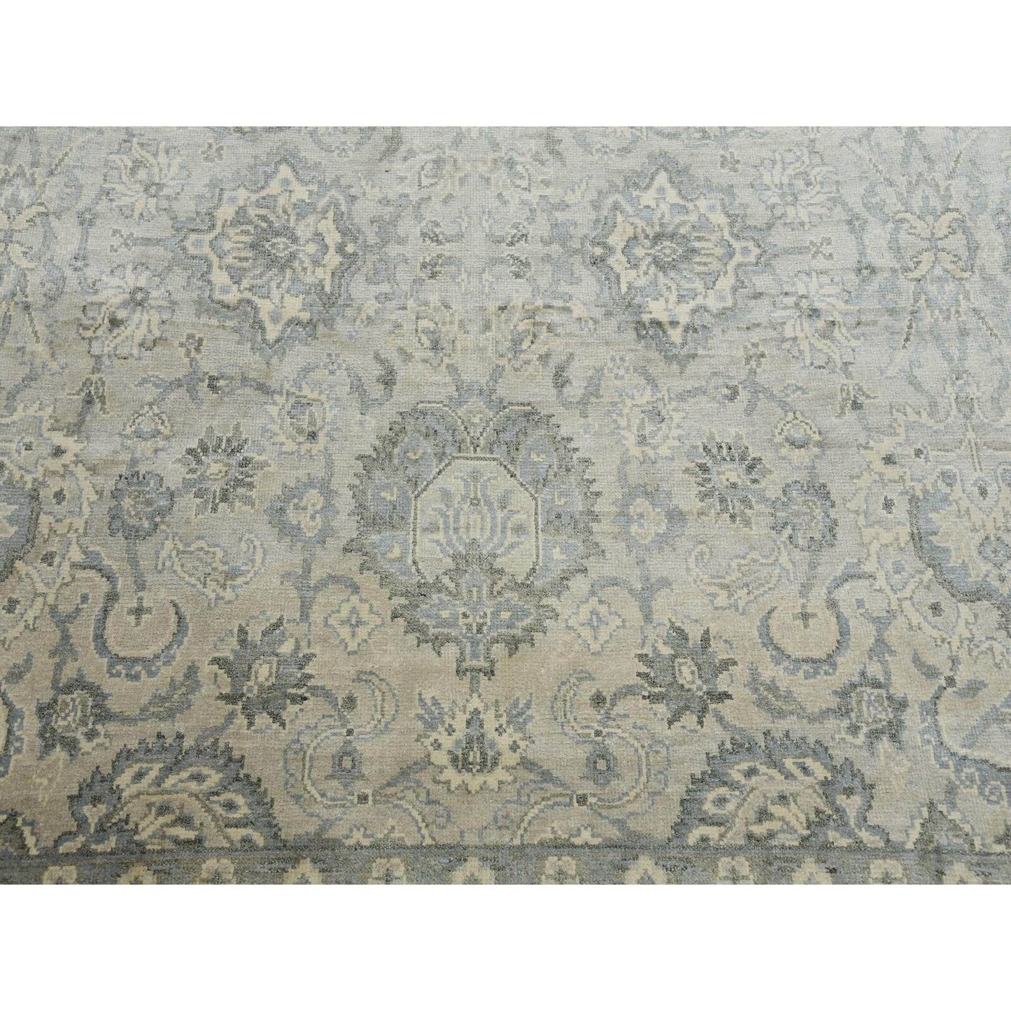 8'6"X12' Oushak Design With Touches Of Gold Pure Silk Hand Knotted Rug