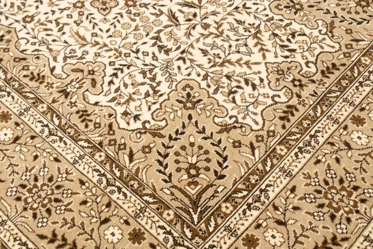 Handmade Vintage Style Cream Floral Kirman Rug