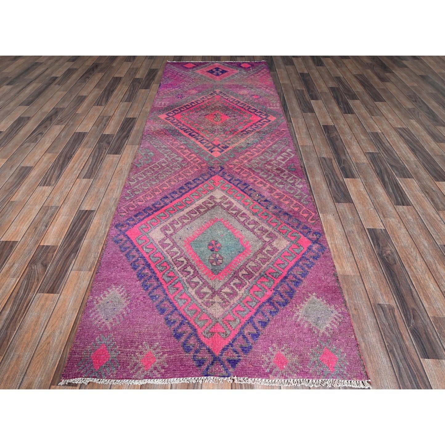3'3"X9'7" Pink Overdyed Vintage Zoroastrian Hand Knotted Wool Runner