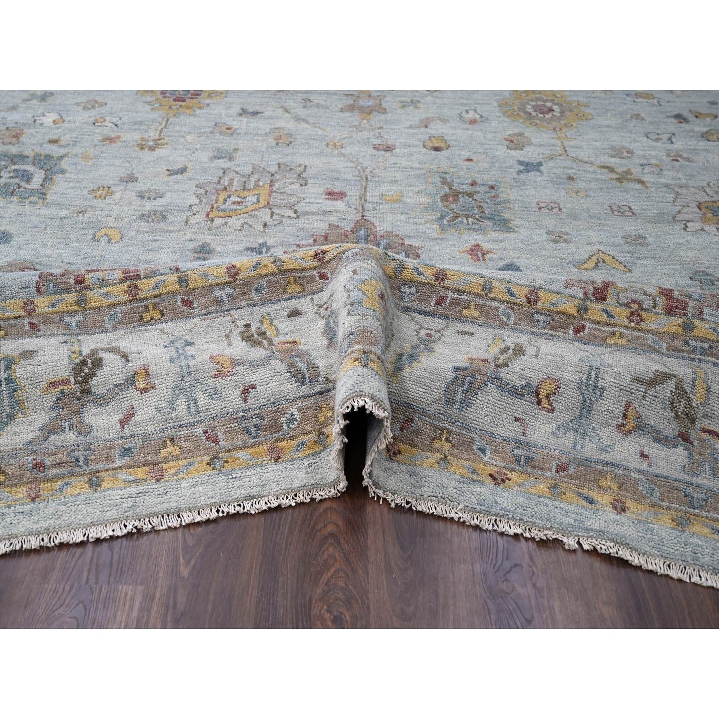 14'X17'9" Light Gray Oushak Design Hand Knotted Pure Wool Oversized Rug