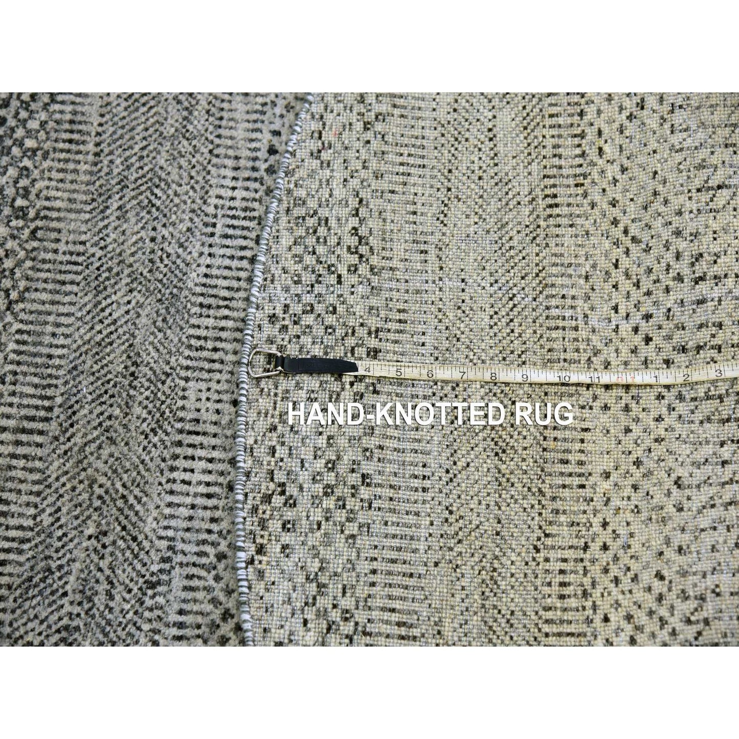 6'X6' Goose Gray Grass Design Hand Knotted Undyed Wool Oriental Round Rug