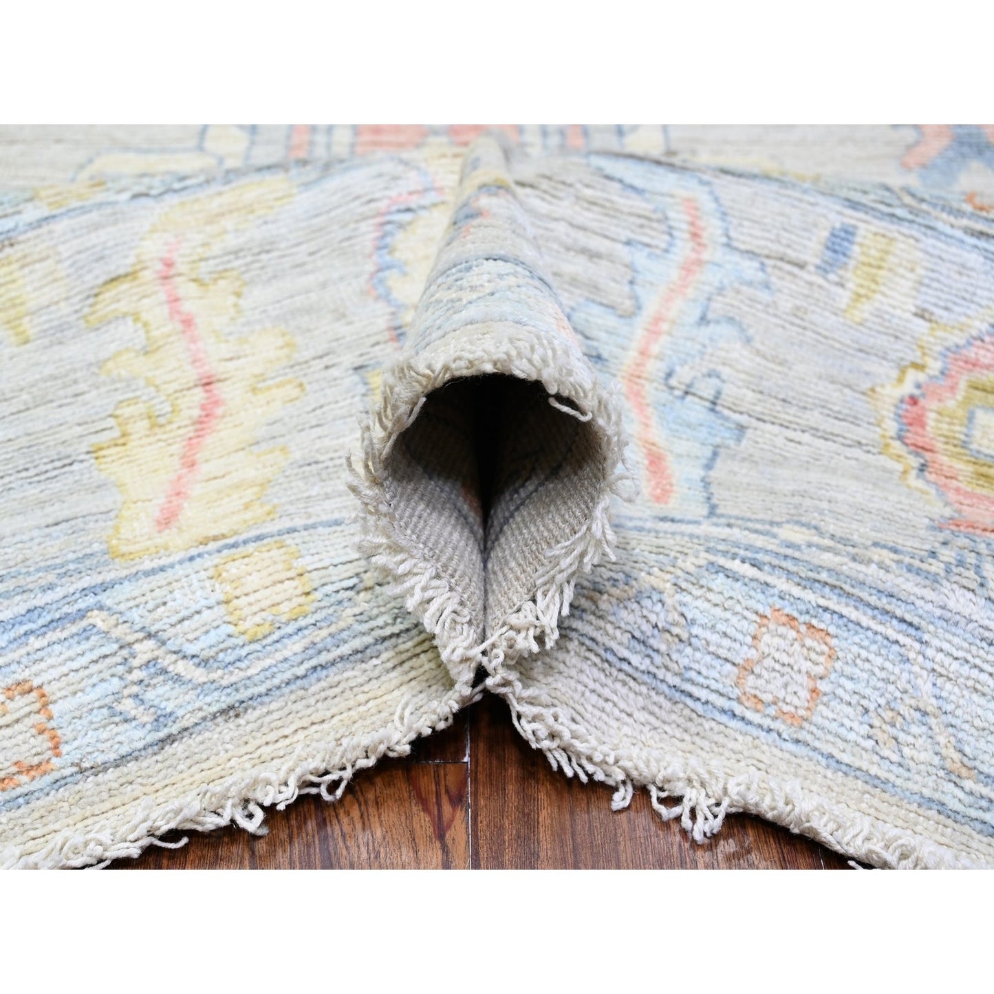 9'10"X13'6" Alabaster White Afghan Angora Oushak Wool Hand Knotted Rug