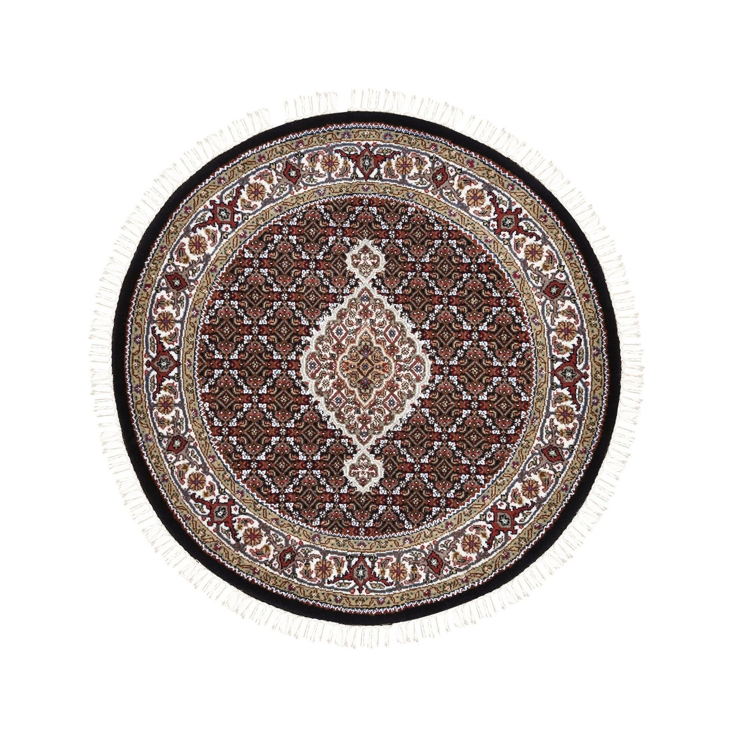 4'2"X4'2" Tebraz Mahi Fish Medallion Design Wool-Silk Hand Knotted Rug