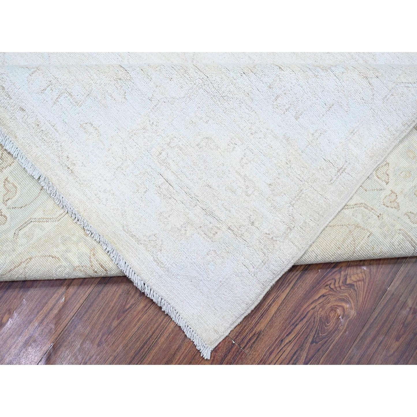 8'X9'8" Cream Hand Knotted White Wash Peshawar Extra Soft Wool Rug