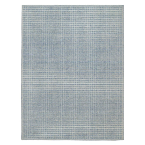 9'1"X12' Faded Blue Modern Plain Decor Box Design Loomed Knotted Wool Rug