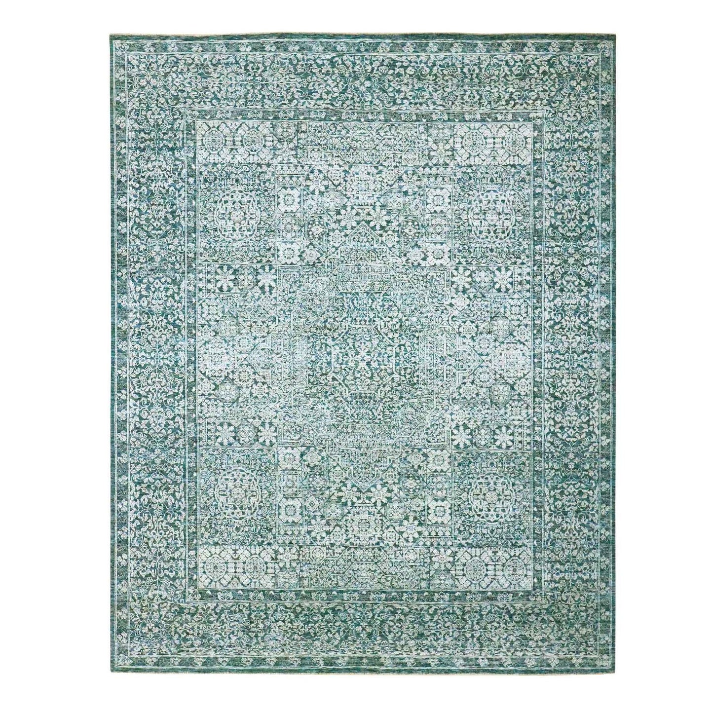 8'X10'1" Turkish Blue Pre Historic Mamluk Design Hand Knotted Wool Rug