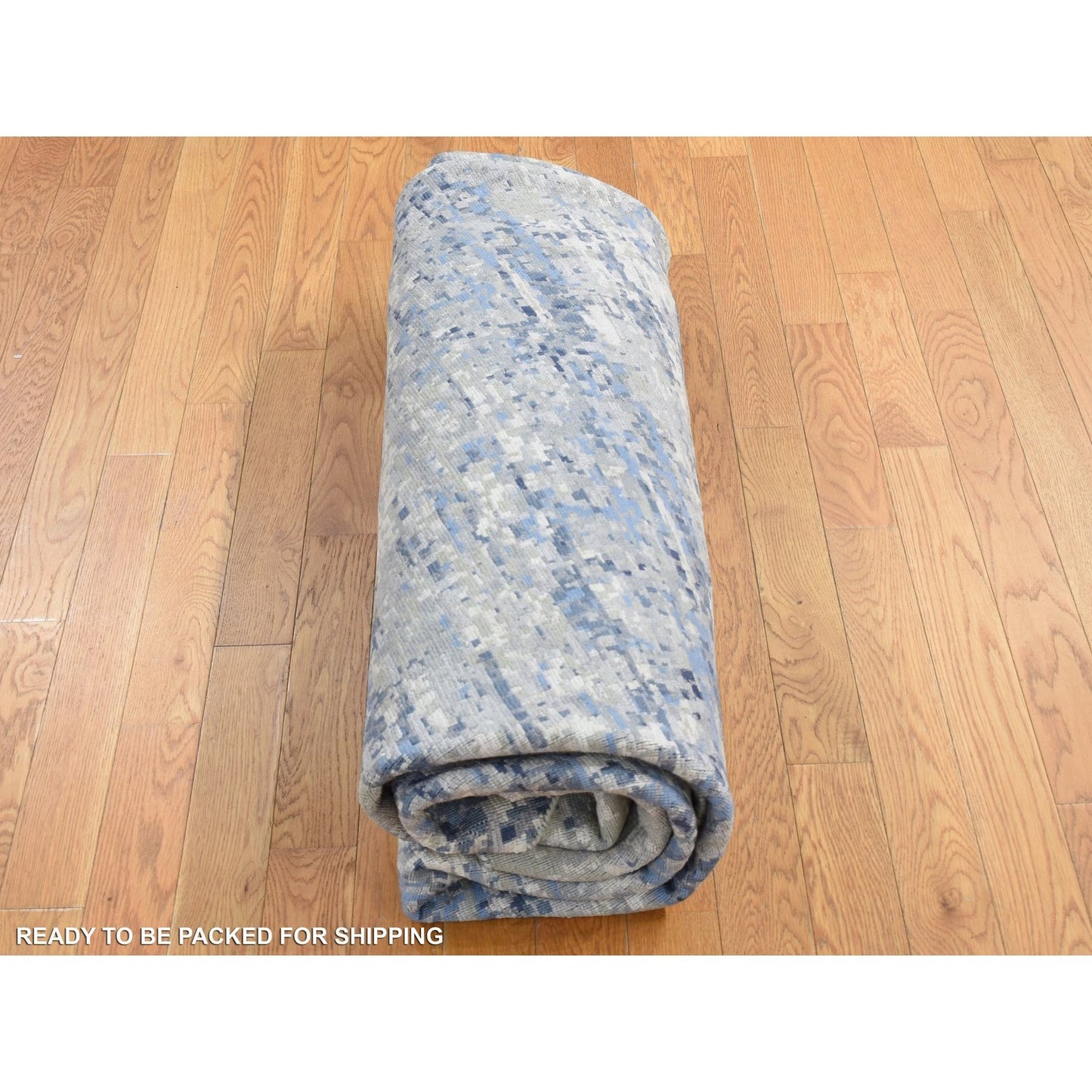 9'X9' Blue Broken Mosaic Wool And Silk Hand Knotted Round Rug