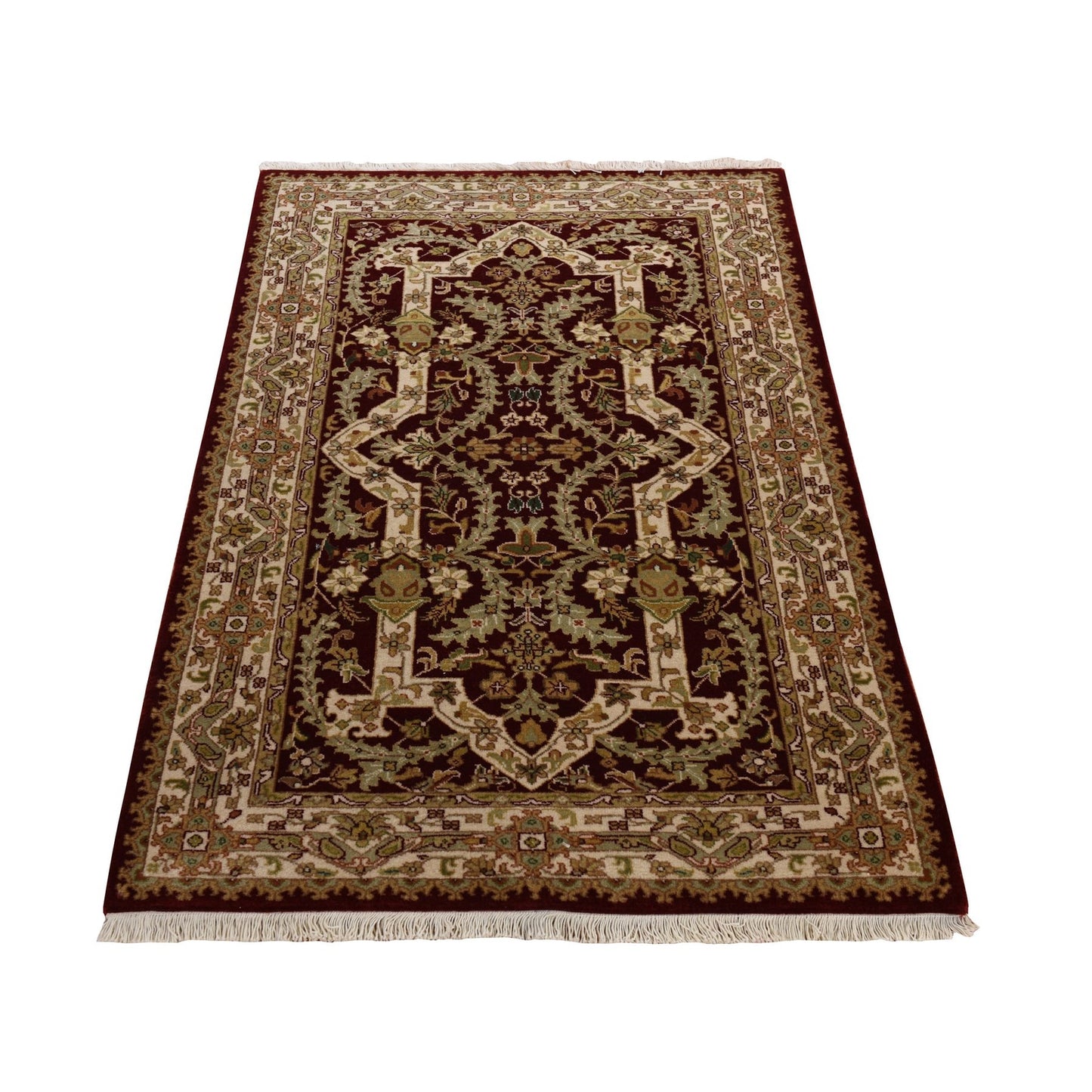 3'1"X5' Burgundy Red Hand Knotted 300 Kpsi Wool Zoroastrian Design Rug