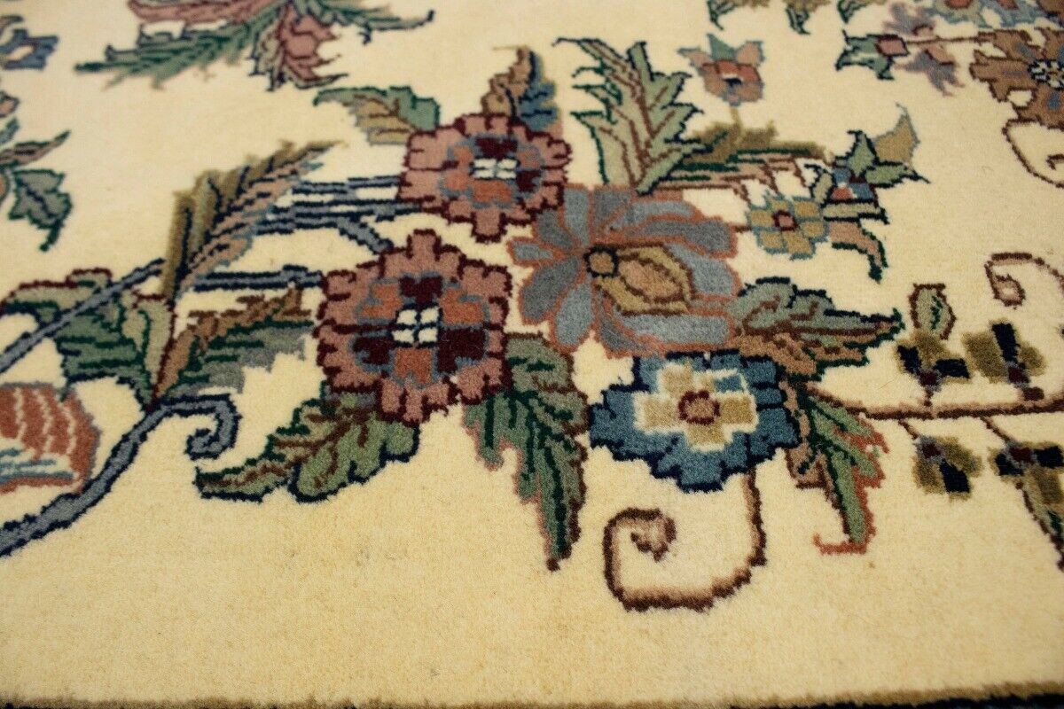 Classic Beige Floral Design Hand-Knotted Oriental