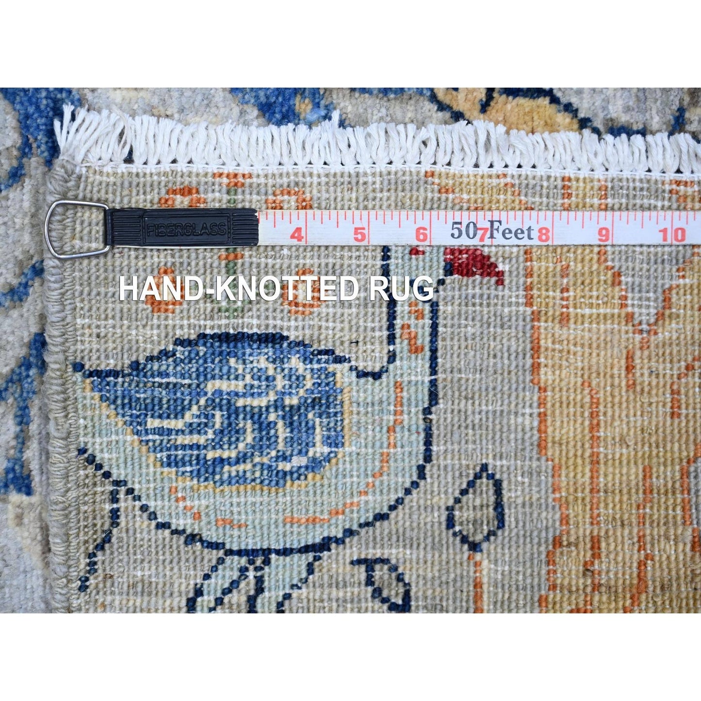 2'8"X9'6" Gray Soft Wool Hand Knotted Afghan Peshawar Runner Rug