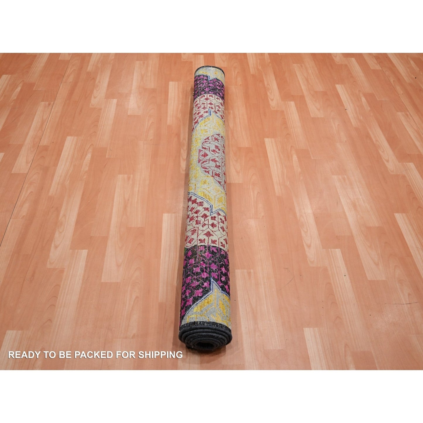 5'1"X7'4" Pink With Yellow Mamluk Design Silk With Wool Hand Knotted Rug