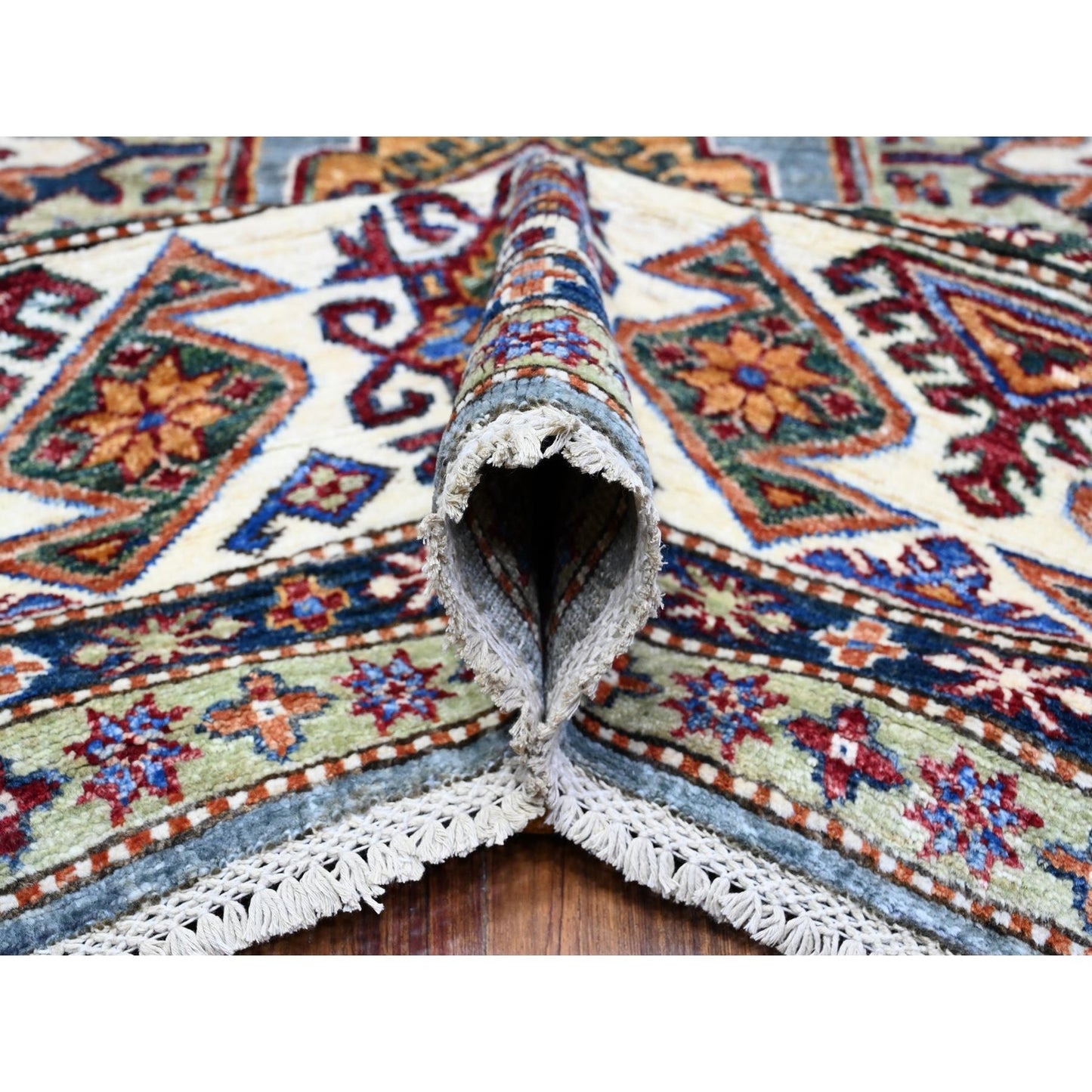 9'X12'5" Normandy Gray Hand Knotted Super Kazak Tribal Wool Oriental Rug