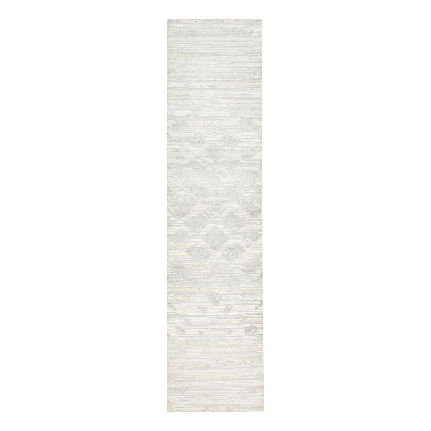 2'7"X12' Hand Spun Undyed Natural Wool Modern Ivory Runner Rug