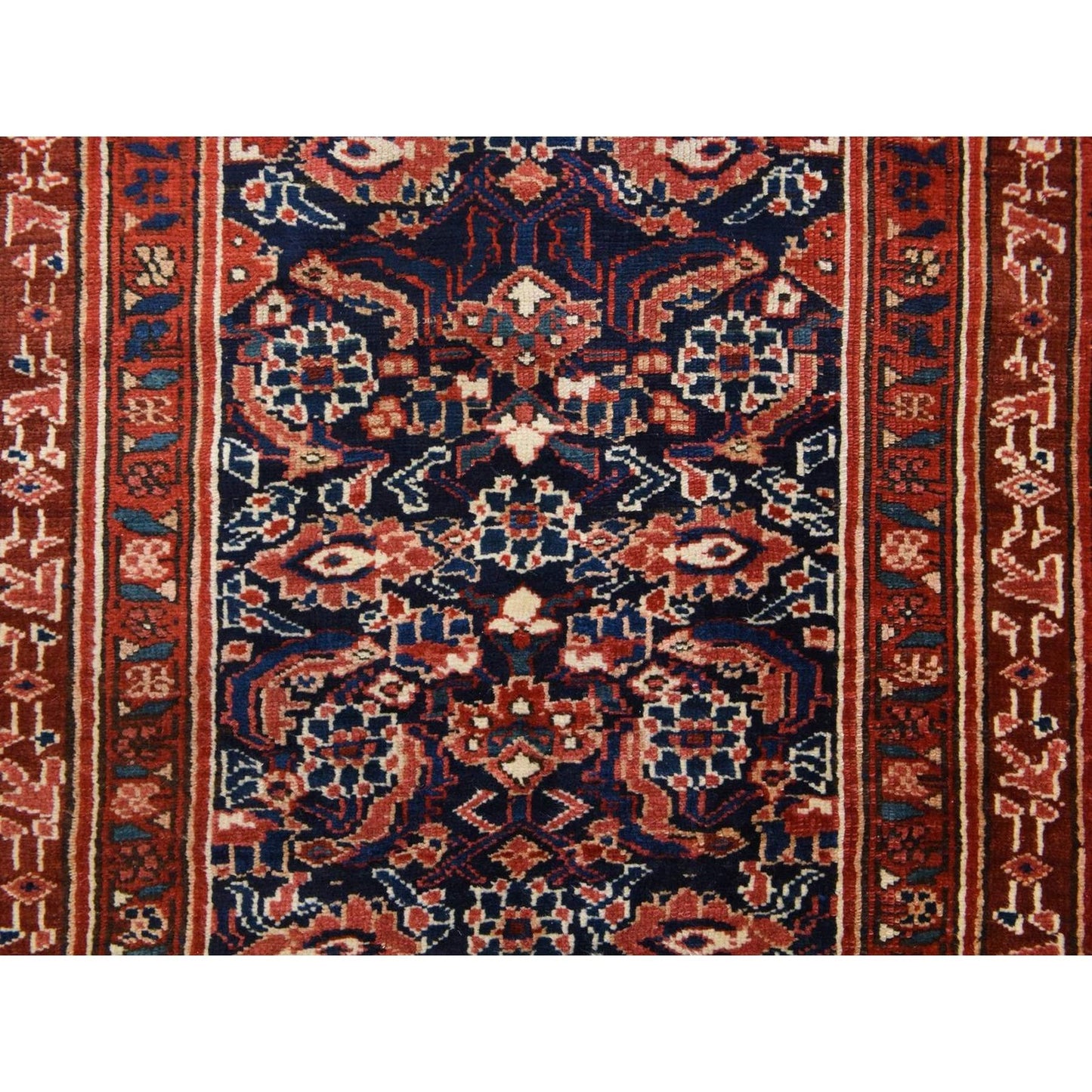 3'4"X16'3" Navy Blue Antique Zoroastrian Rug Pure Wool Hand Knotted Runner