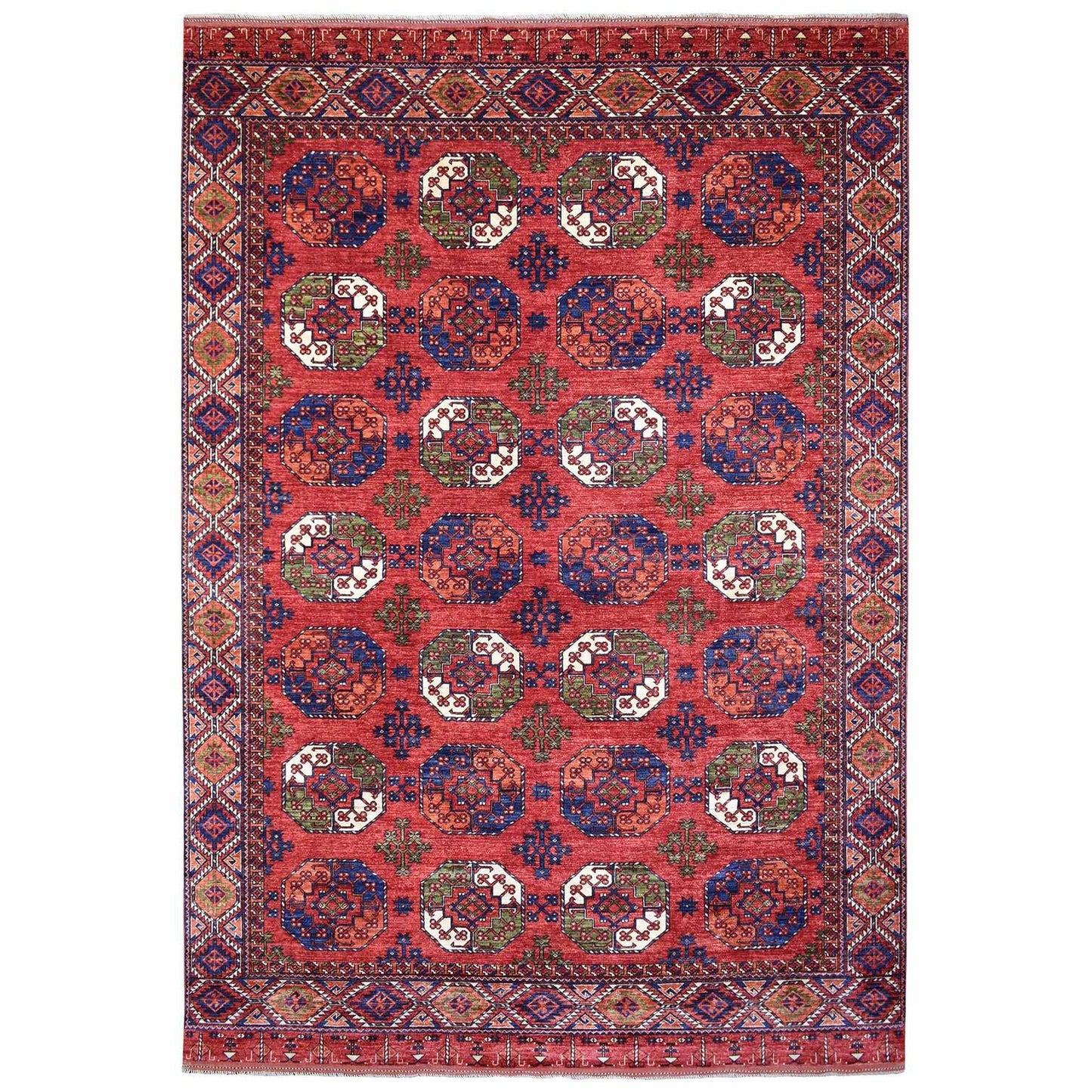 10'X13'9" Soft Wool Hand Knotted Coral Red Afghan Ersari Rug