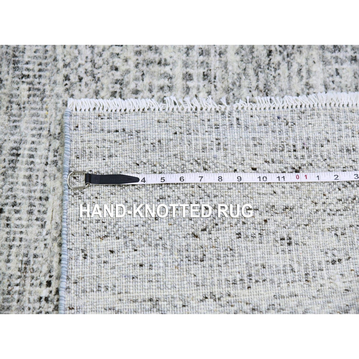 3'X5'1" Gainsboro Gray Grass Design Hand Knotted Undyed Organic Wool Rug