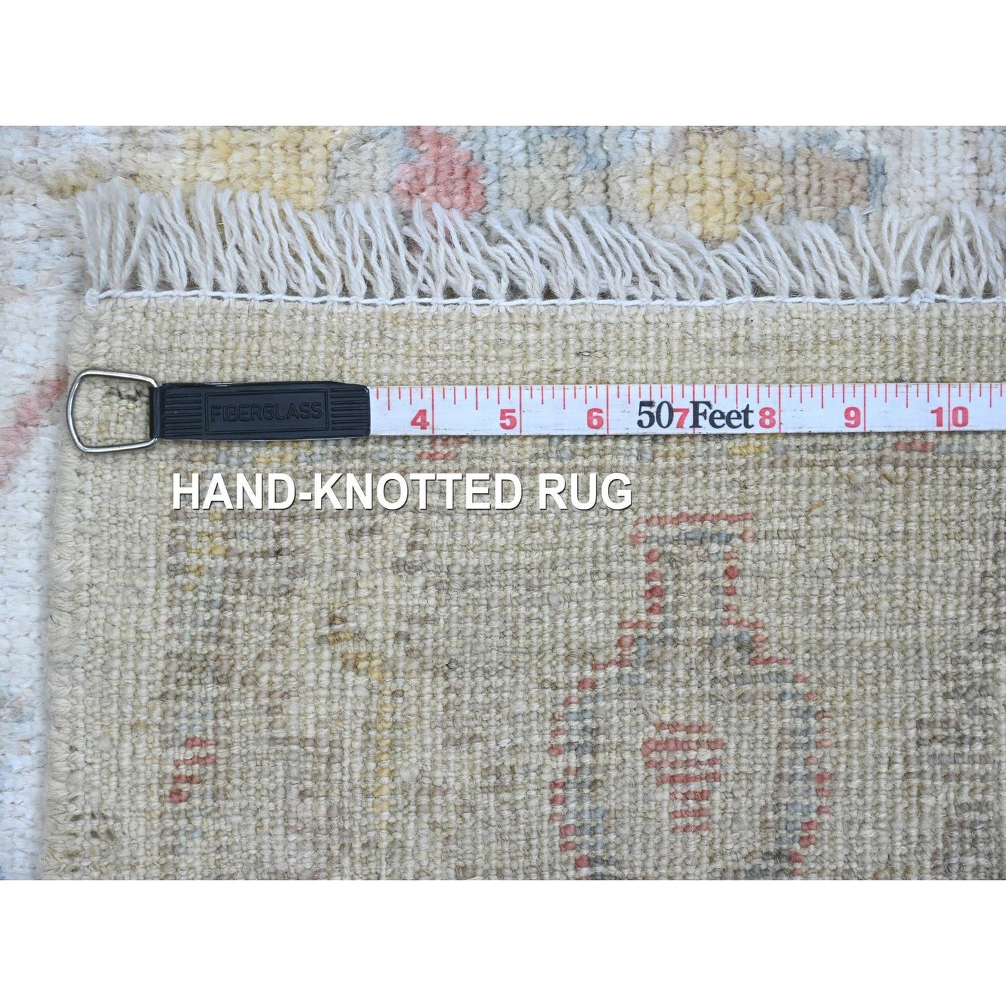 4'X6' Oyster White Afghan Angora Oushak Vine Design Hand Knotted Wool Rug