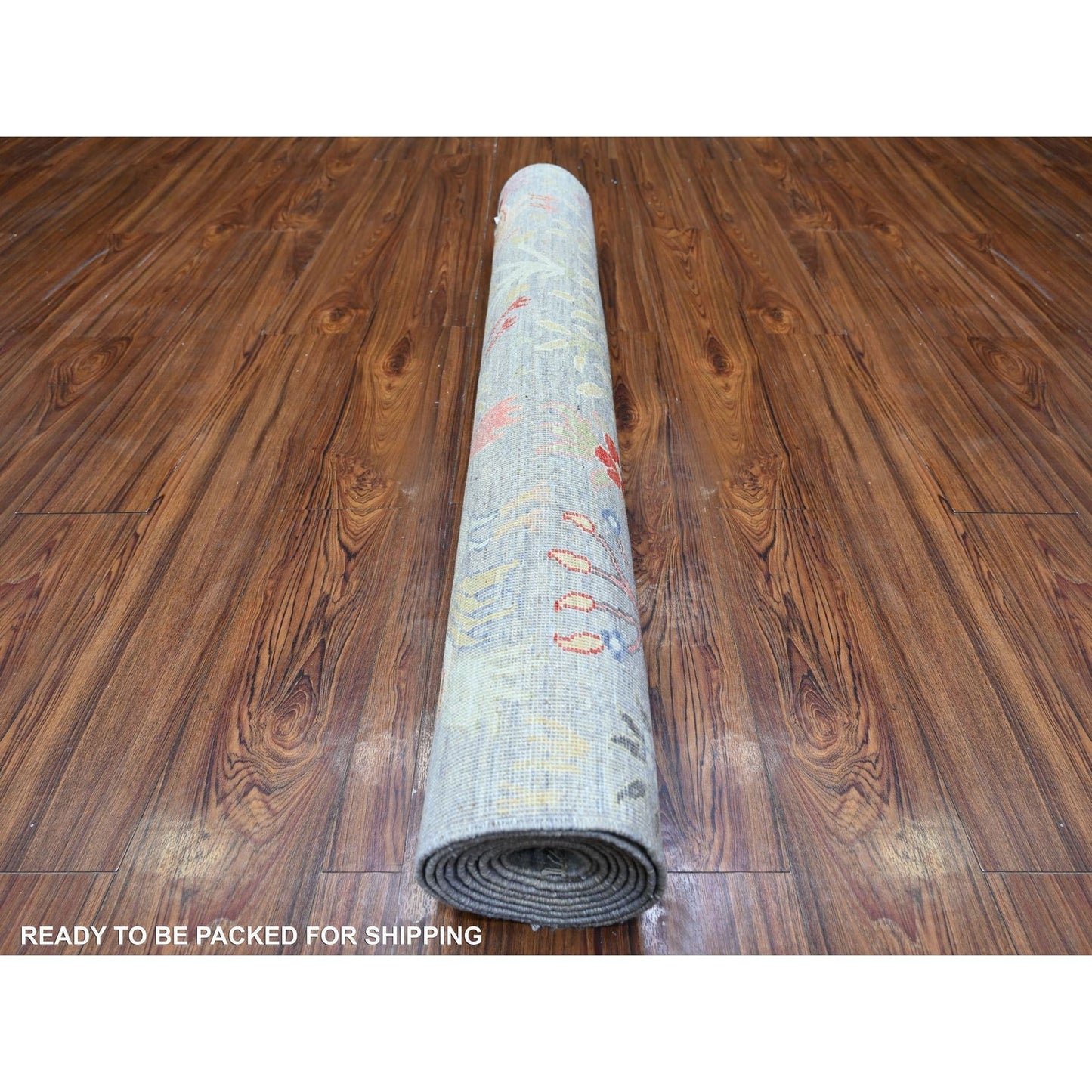 4'2"X9'8" Ice Gray Extra Soft Wool Hand Knotted Afghan Peshawar Rug