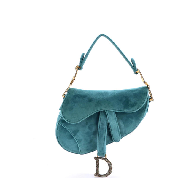 Christian Dior Saddle Handbag Velvet With Crystals Mini
