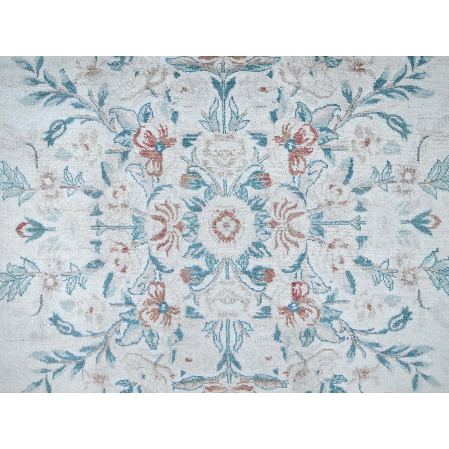9'X11'9" White Aubusson Design Zoroastrian 300 Kpsi Wool Hand Knotted Rug