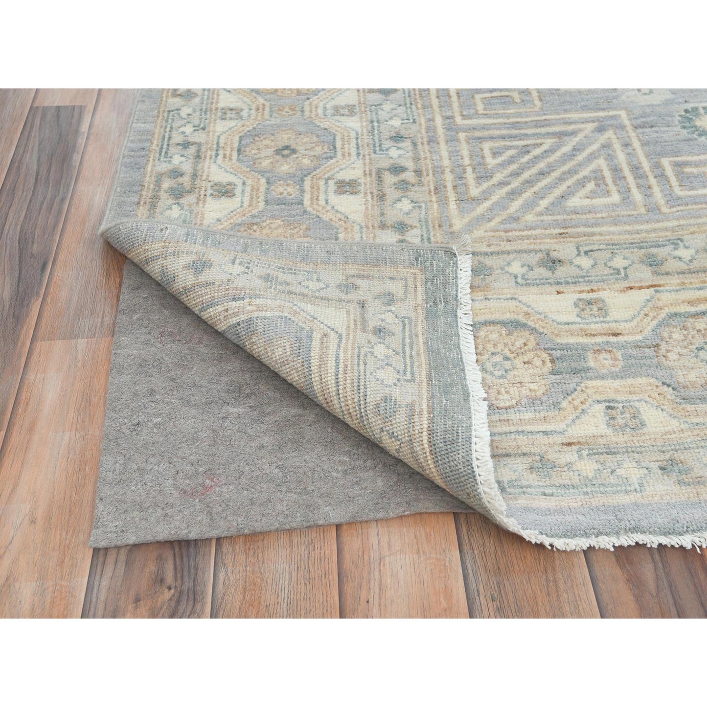 9'1"X12' Misty Gray Afghan Peshawar Soft Wool Hand Knotted Rug