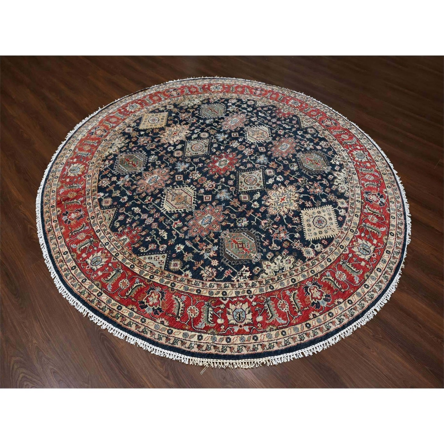 10'X10' Power Black Hand Knotted Karjihooz Design Pure Wool Round Rug