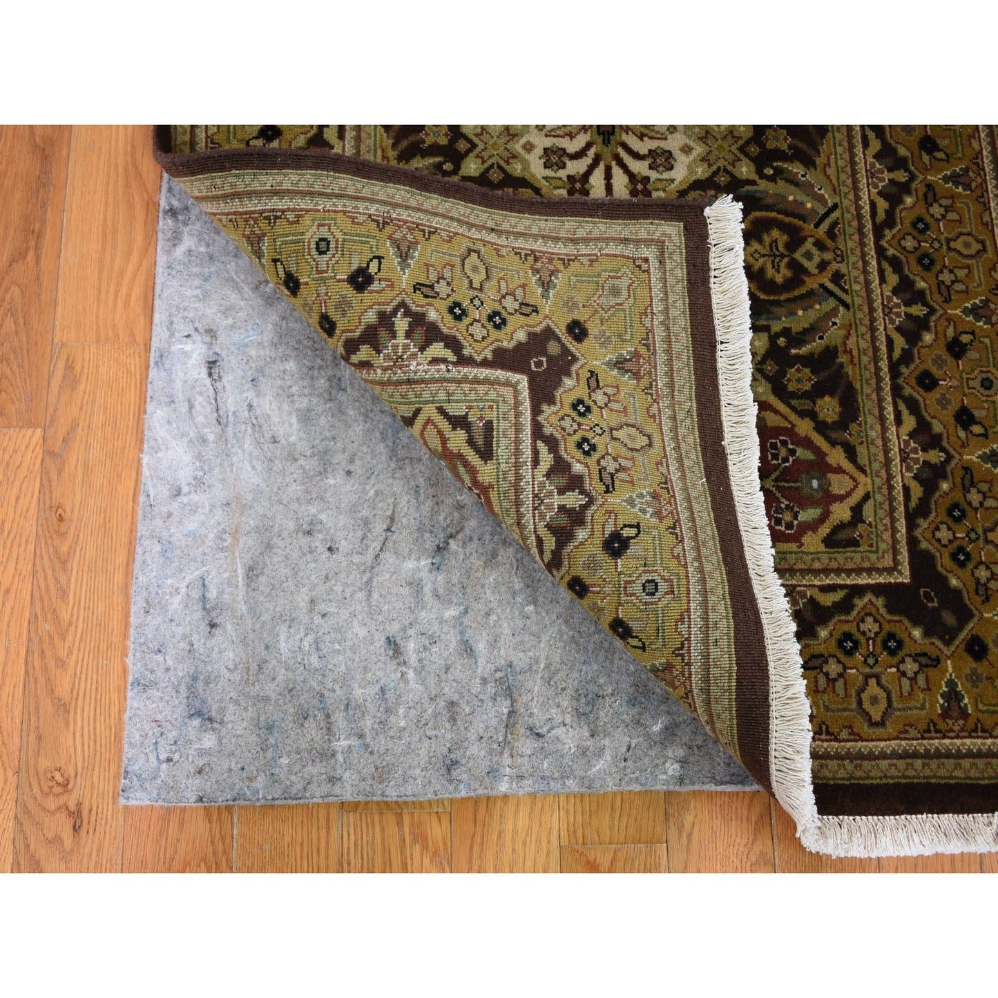 2'7"X12' Brown Tebraz Garden Design Runner Hand Knotted Pure Wool Rug