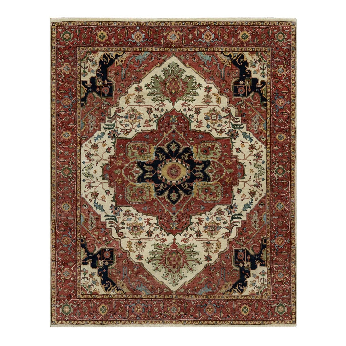 8'2"X10'2" White Antiqued Fine Heris Re-Creation Wool Hand Knotted Rug