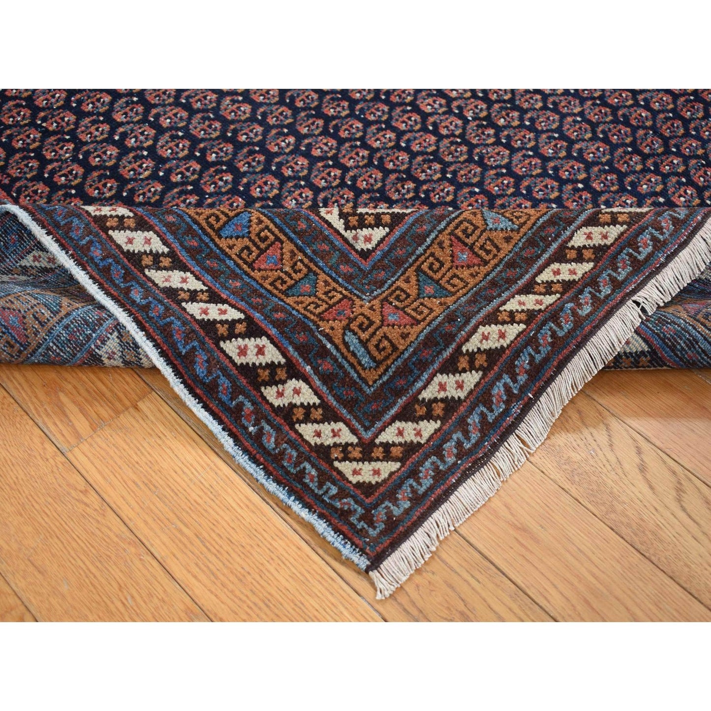 4'4"X6'10" Blue Antique Zoroastrian Hand Knotted Pure Wool Soft Clean Rug