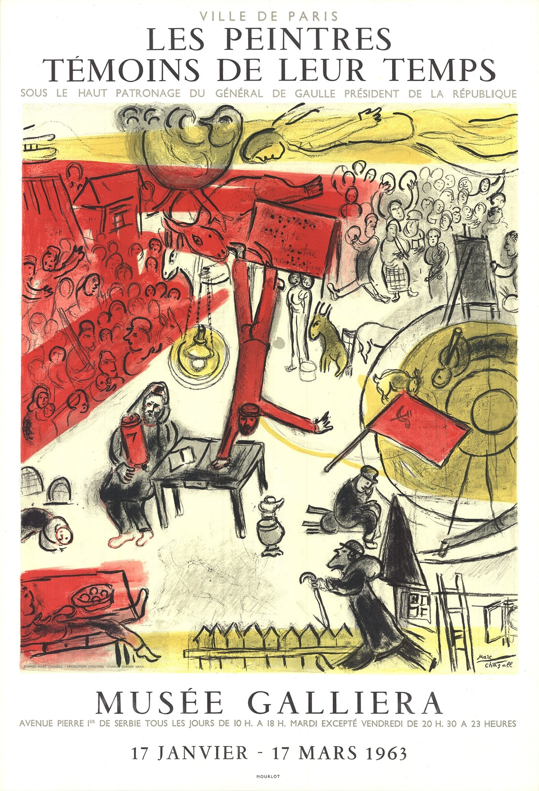Marc Chagall The Revolution " Lithograph Modernism Red, Yellow