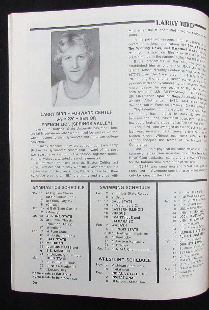 Larry Bird Hof Signed/Auto 1979 College