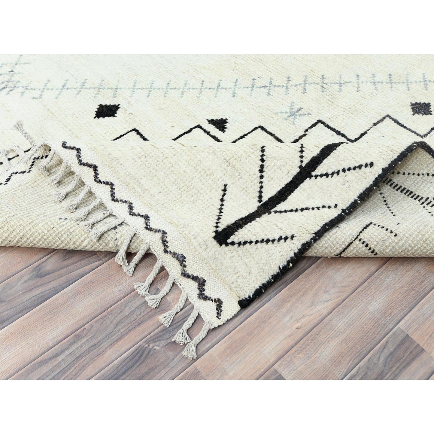9'3"X12'6" Ivory Moroccan Berber Natural Wool Hand Knotted Oriental Rug