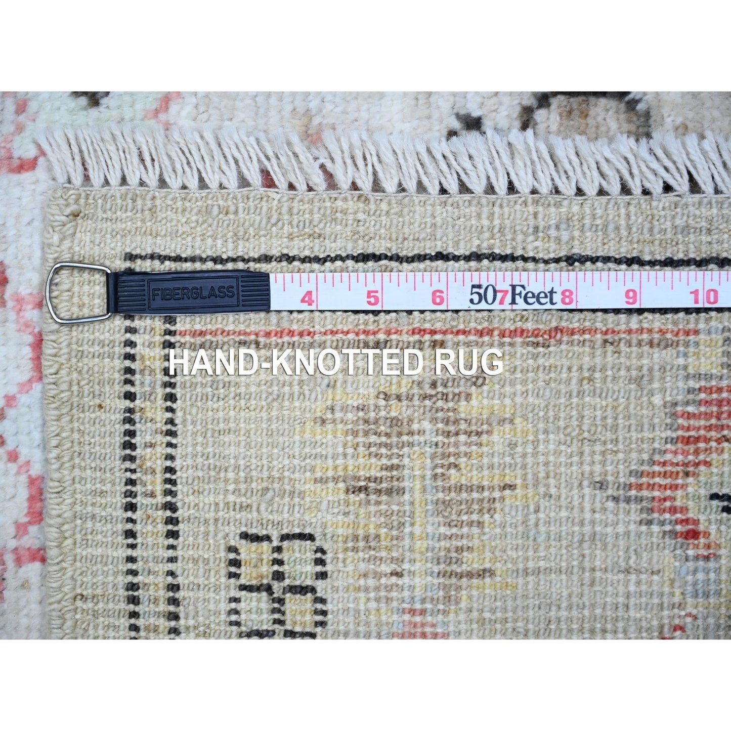 4'2"X11'8" Gray Wool Hand Knotted Afghan Angora Oushak Runner Rug