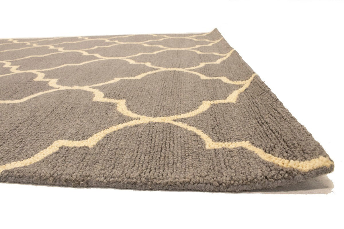 5X8 Ft Hand-Tufted Taupe Trellis Rug Wool Plush