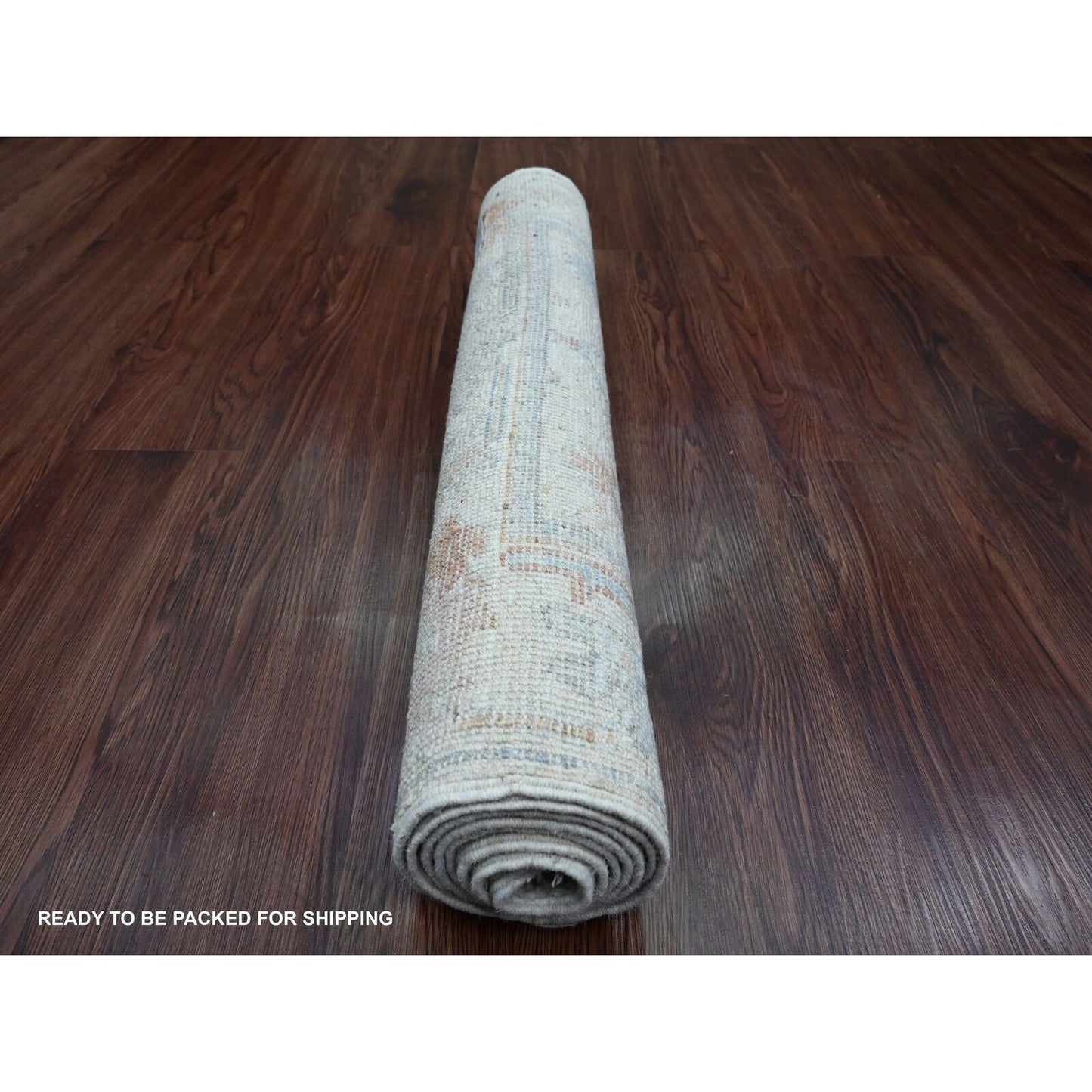 2'7"X6'2" White Angora Oushak Leaf Design Hand Knotted Wool Runner Rug