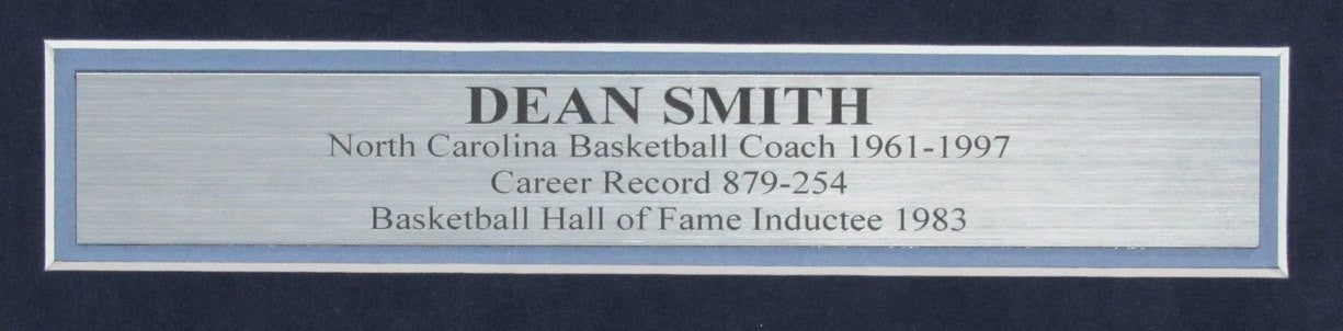 Dean Smith Autographed 3X5 Index Card With 8X10 Photo Tarheels Framed Psa/Dna