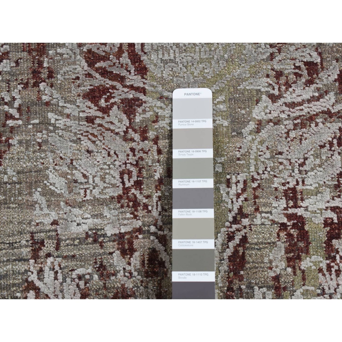 2'6"X9'10" Gray Erased Tulip Design Silk/Wool Hand Knotted Runner Rug