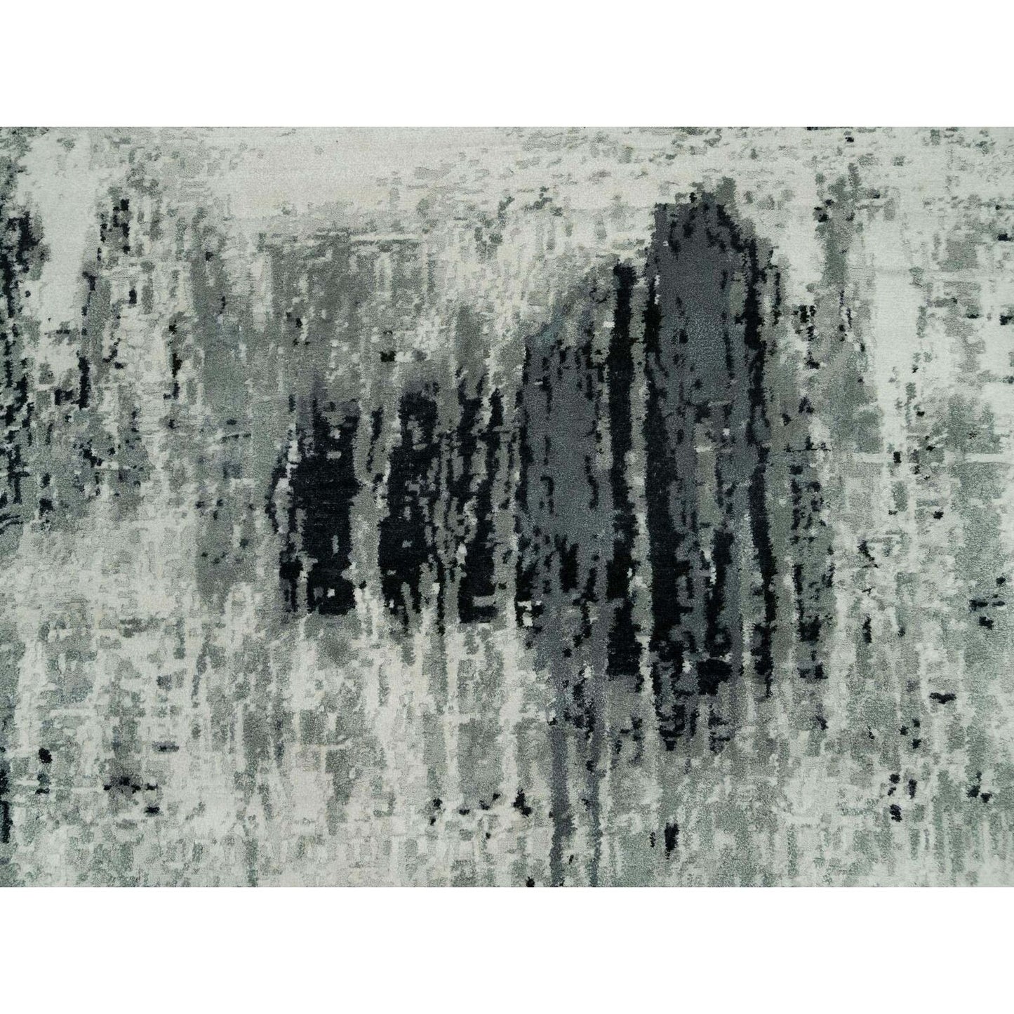 10'X10' Obsidian Black Hand Knotted Abstract Wool And Silk Round Rug